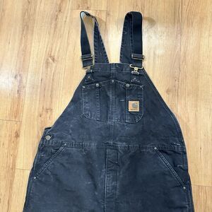 CARHARTT R27 BLK Vintage  Quilted Lined Double Knee Front Bib Overalls Mens 42